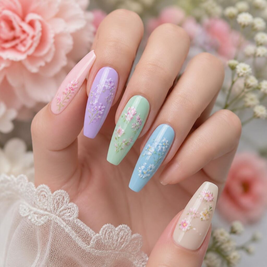 pastal floral nails