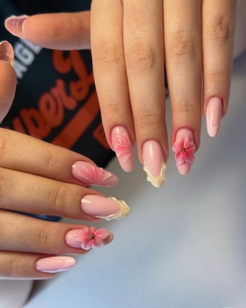 pink floral nail art
