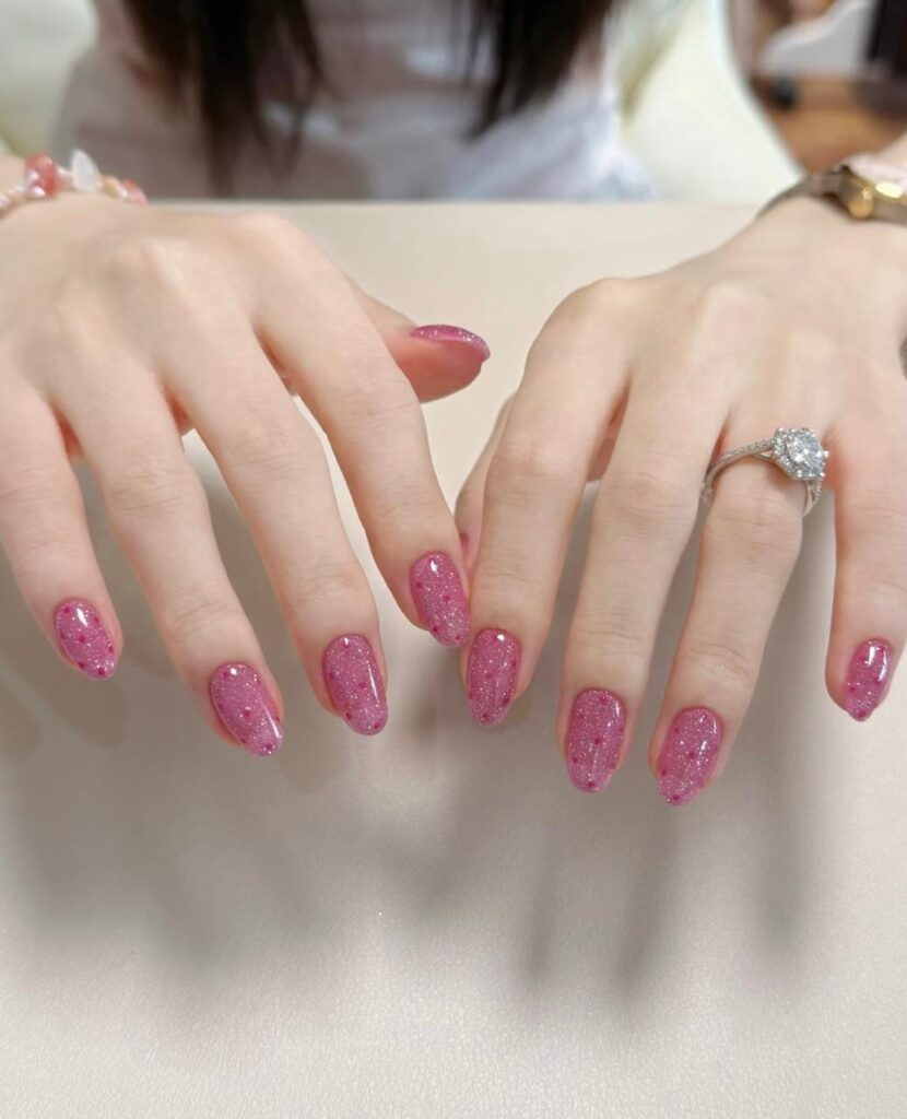 fresh pink glitter nails