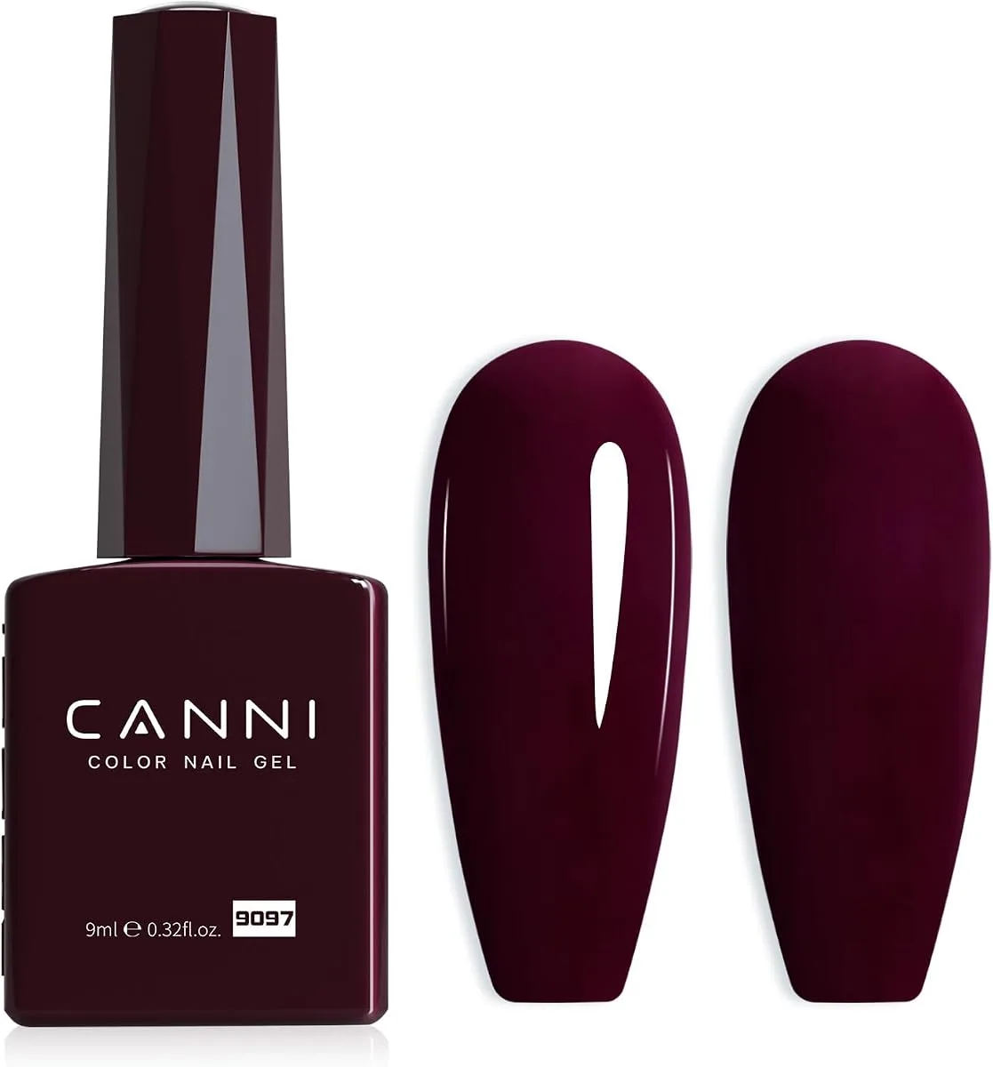 CANNI deep burgundy plum gel single bottle with glossy and matte coffin swatch tips
