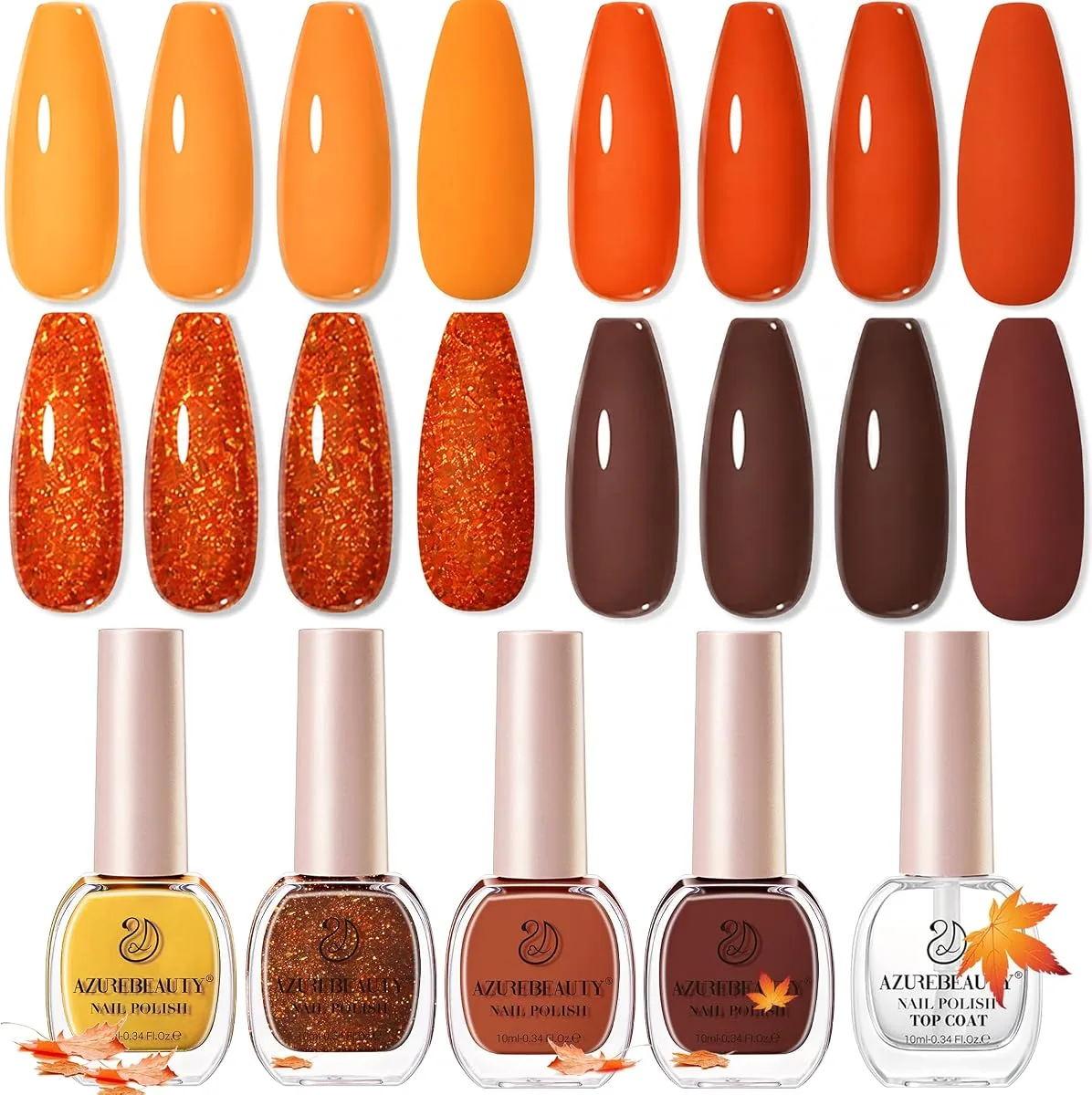 Azurebeauty 5 bottle regular fall polish set with mustard to chocolate swatch tips