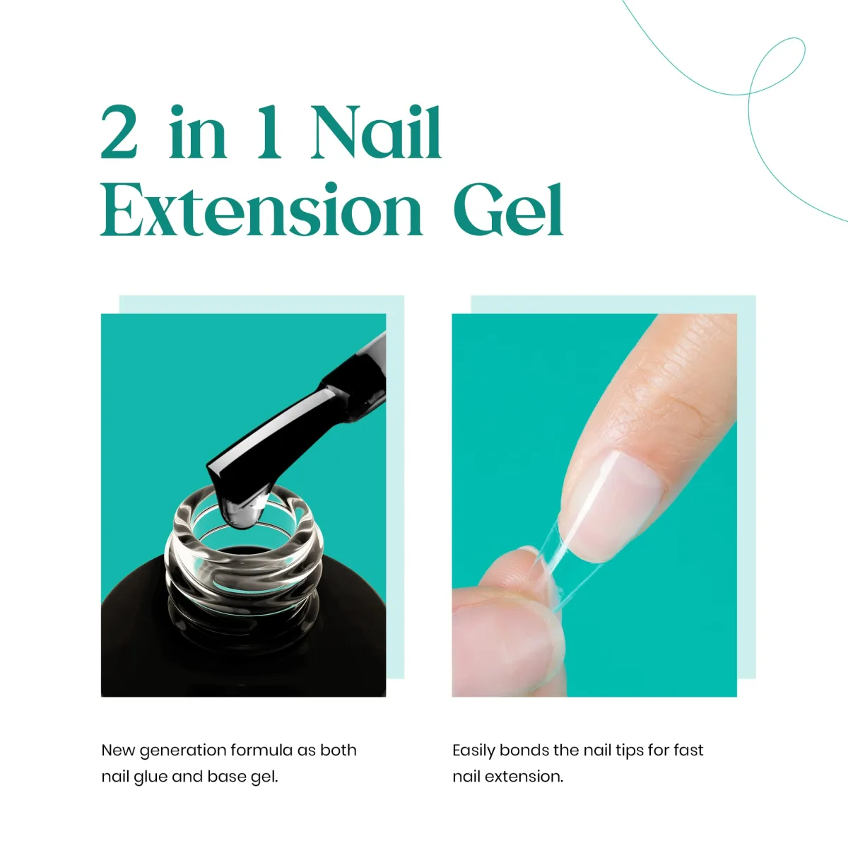 Close up of 2 in 1 nail glue gel brush and a clear nail tip being bonded to a natural nail for DIY gel nail extensions