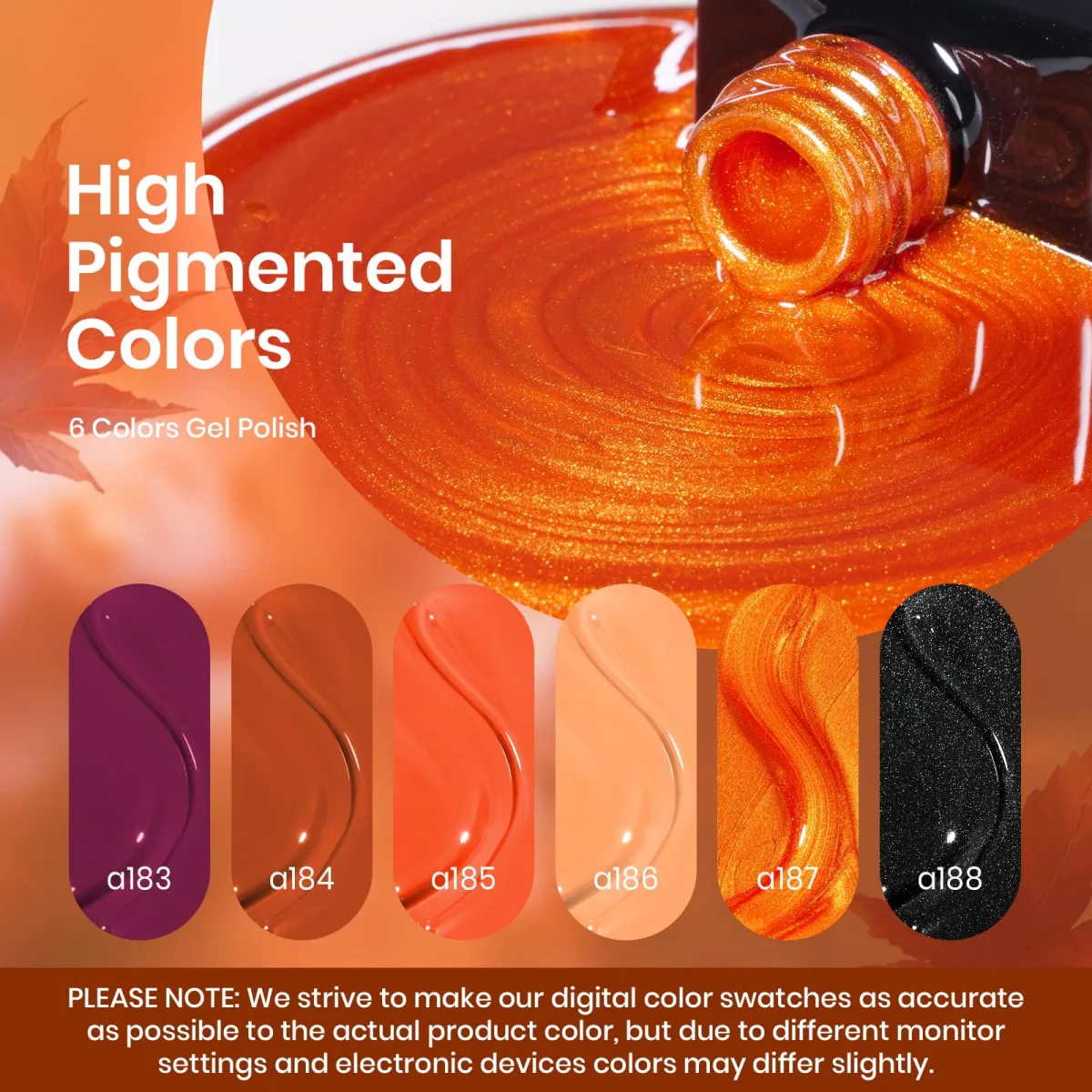 High pigmented gel polish swatches from deep plum to black glitter