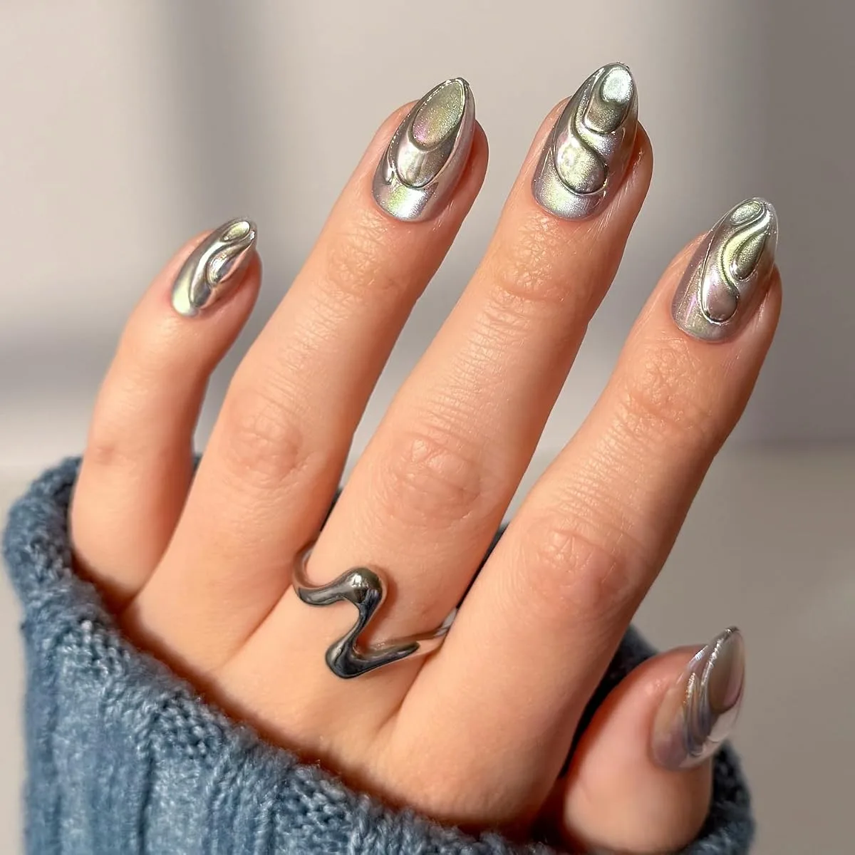 Brown Flower Almond Nails - image 3