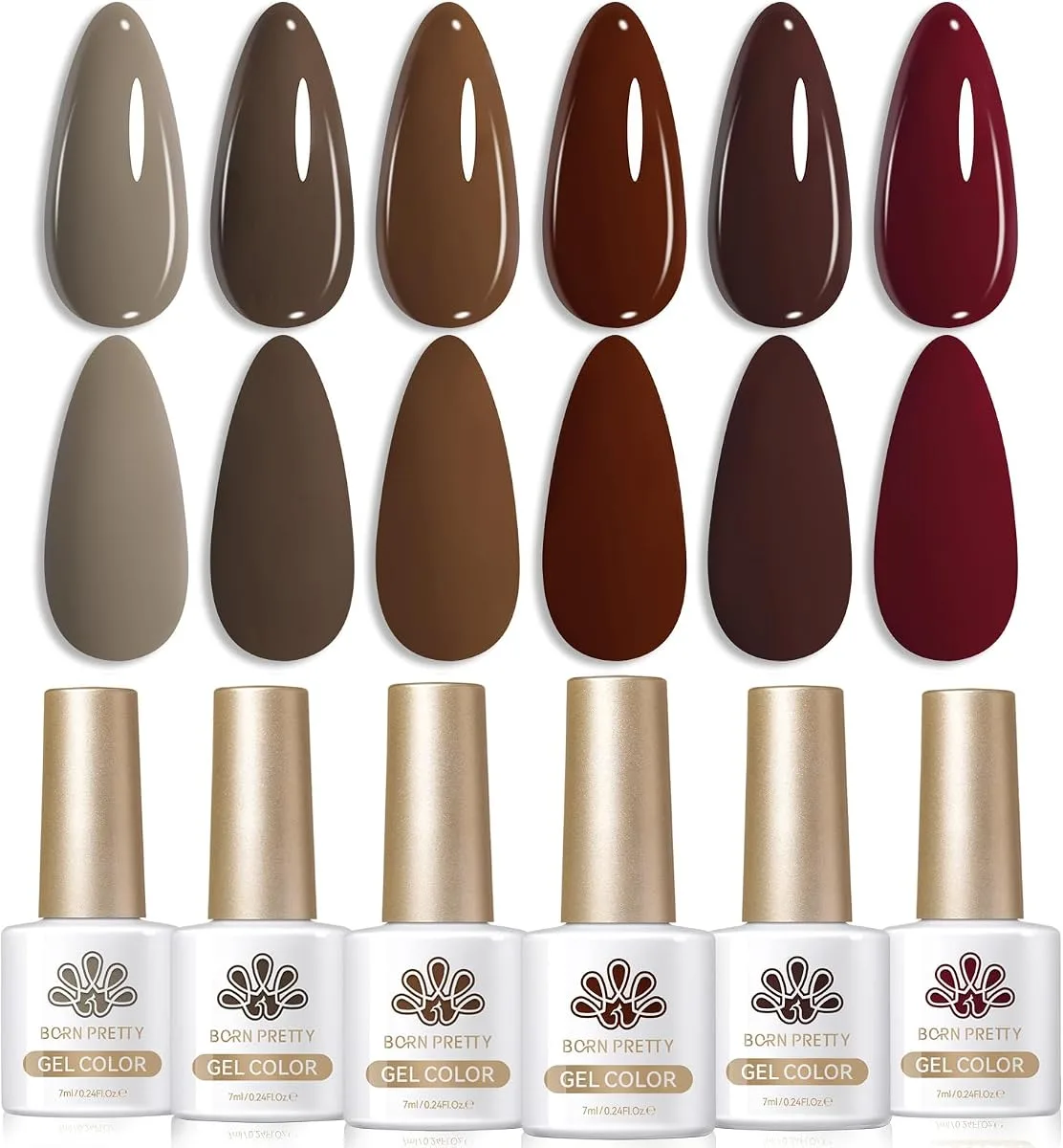 Born Pretty cozy gel nail polish sets brown set with glossy and matte tips