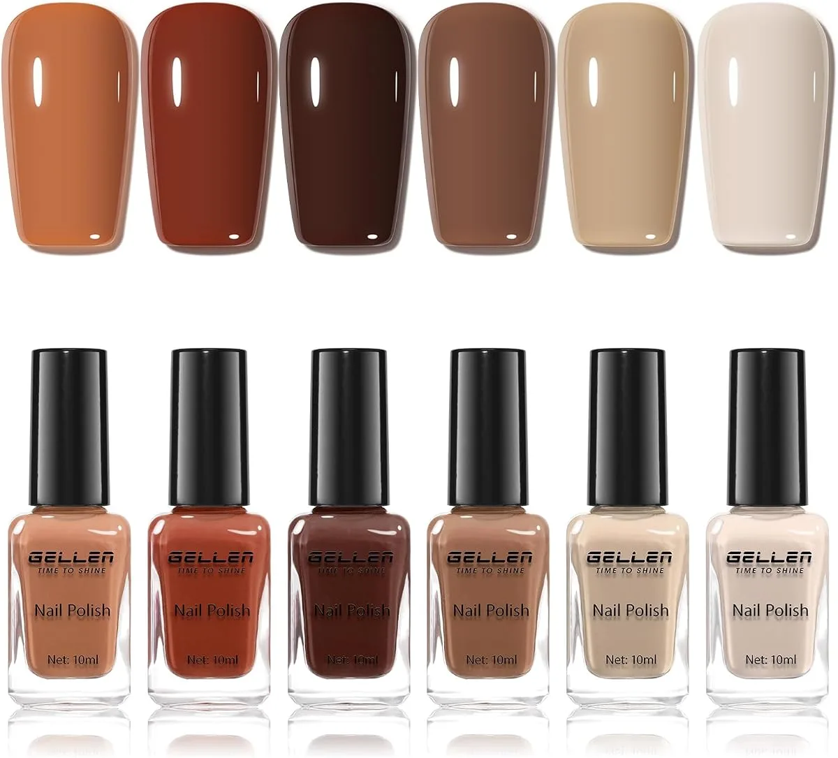 GELLEN chocolate brown nail polish regular set with square swatch tips