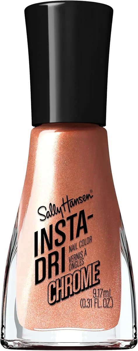 Sally Hansen Insta-Dri Chrome nail color bottle in shimmery rose gold copper