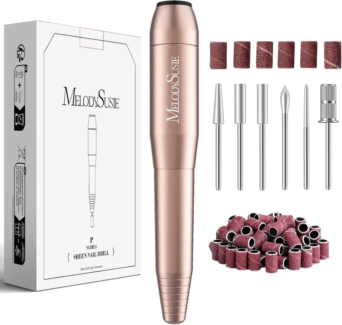 MelodySusie P Series Sheen nail drill with bits and sanding bands