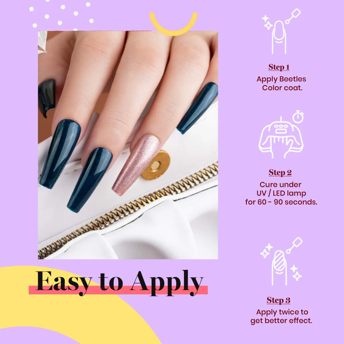 Long coffin nails in deep navy blue with a champagne shimmer accent nail