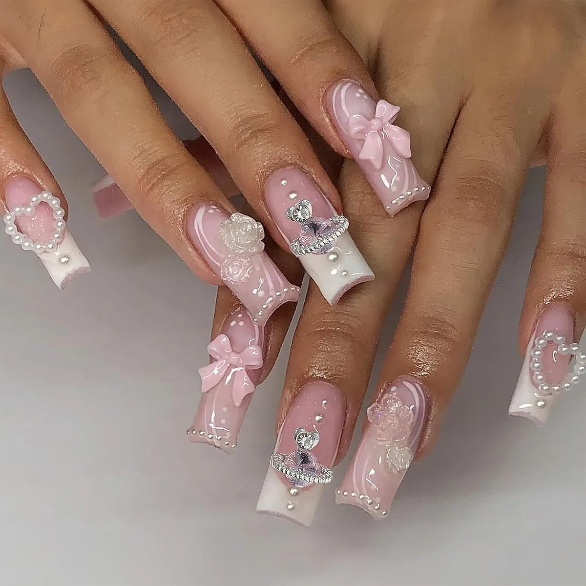 French tip medium fake nails - image 4