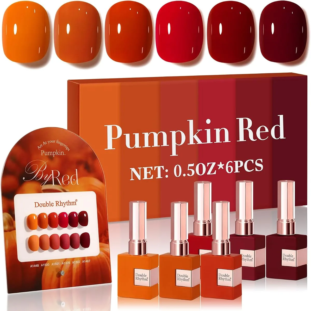 Double Rhythm autumn colors Pumpkin Red gel set with swatch tips