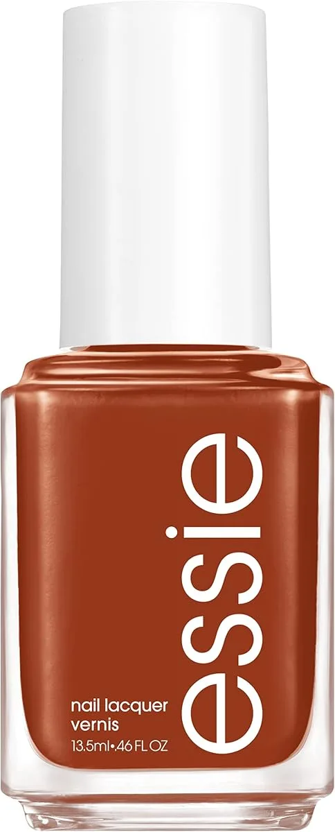 Essie nail lacquer bottle in burnt orange brown with white cap
