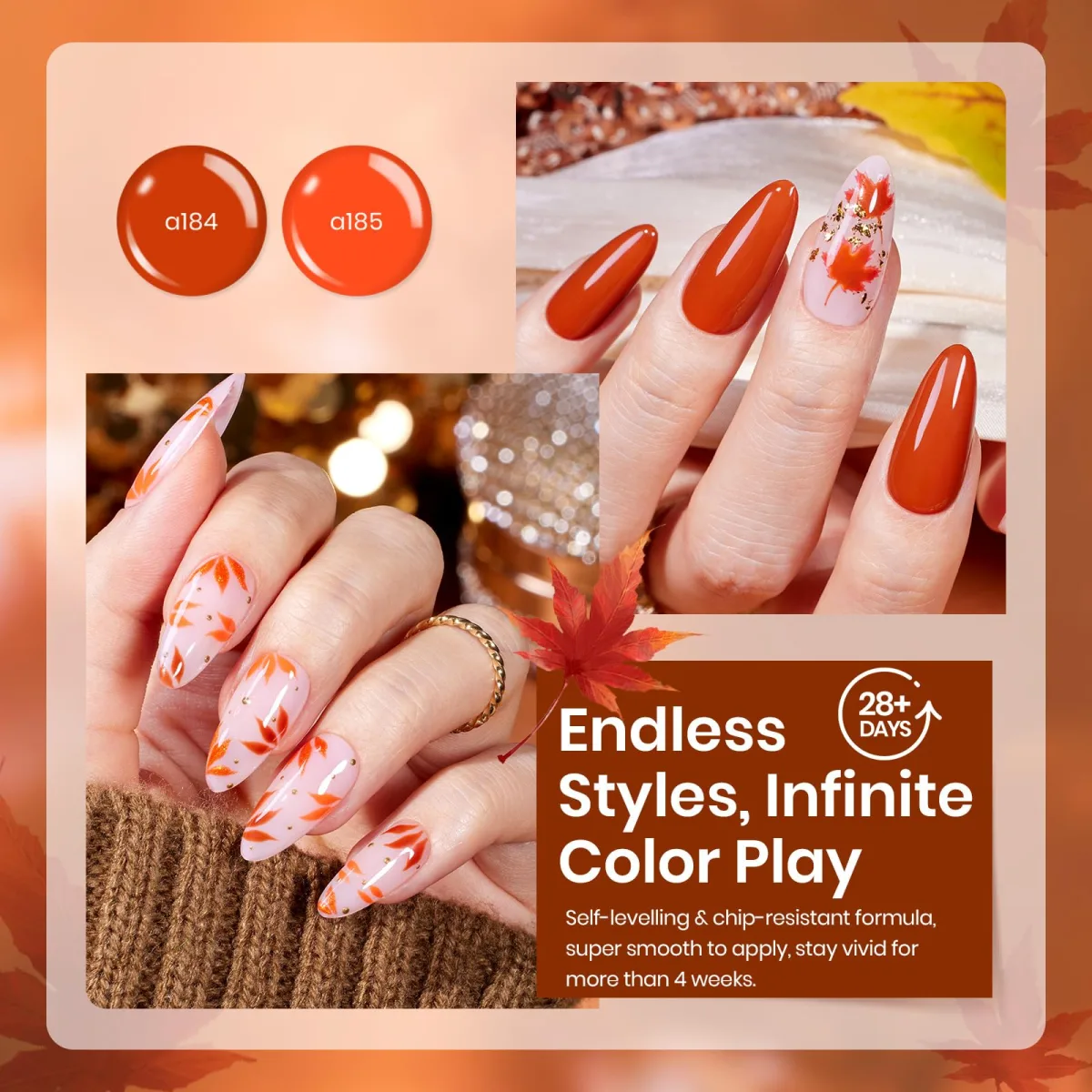 Endless Styles advertisement with burnt orange nails and maple leaf nail art