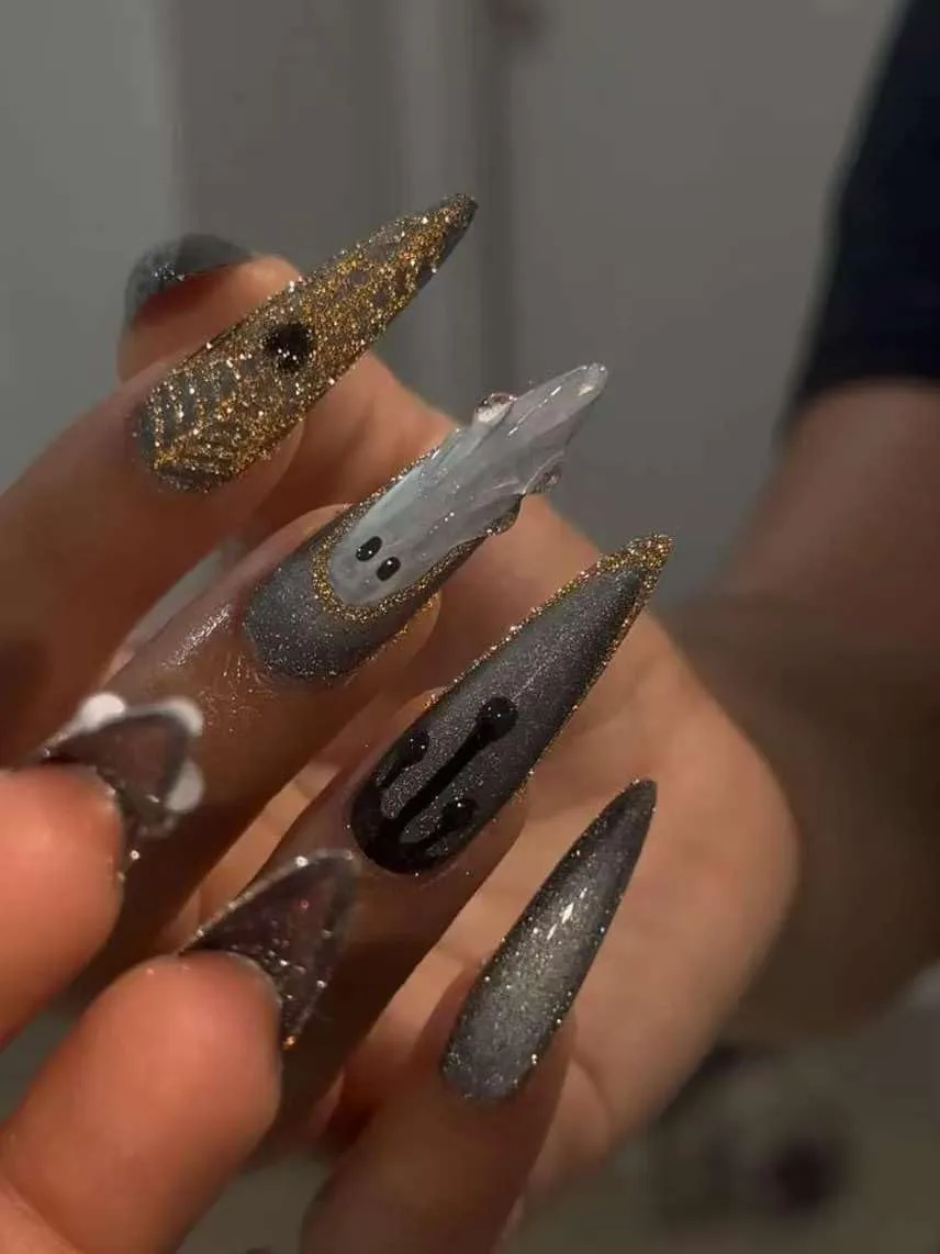 Brown Flower Almond Nails - image 5