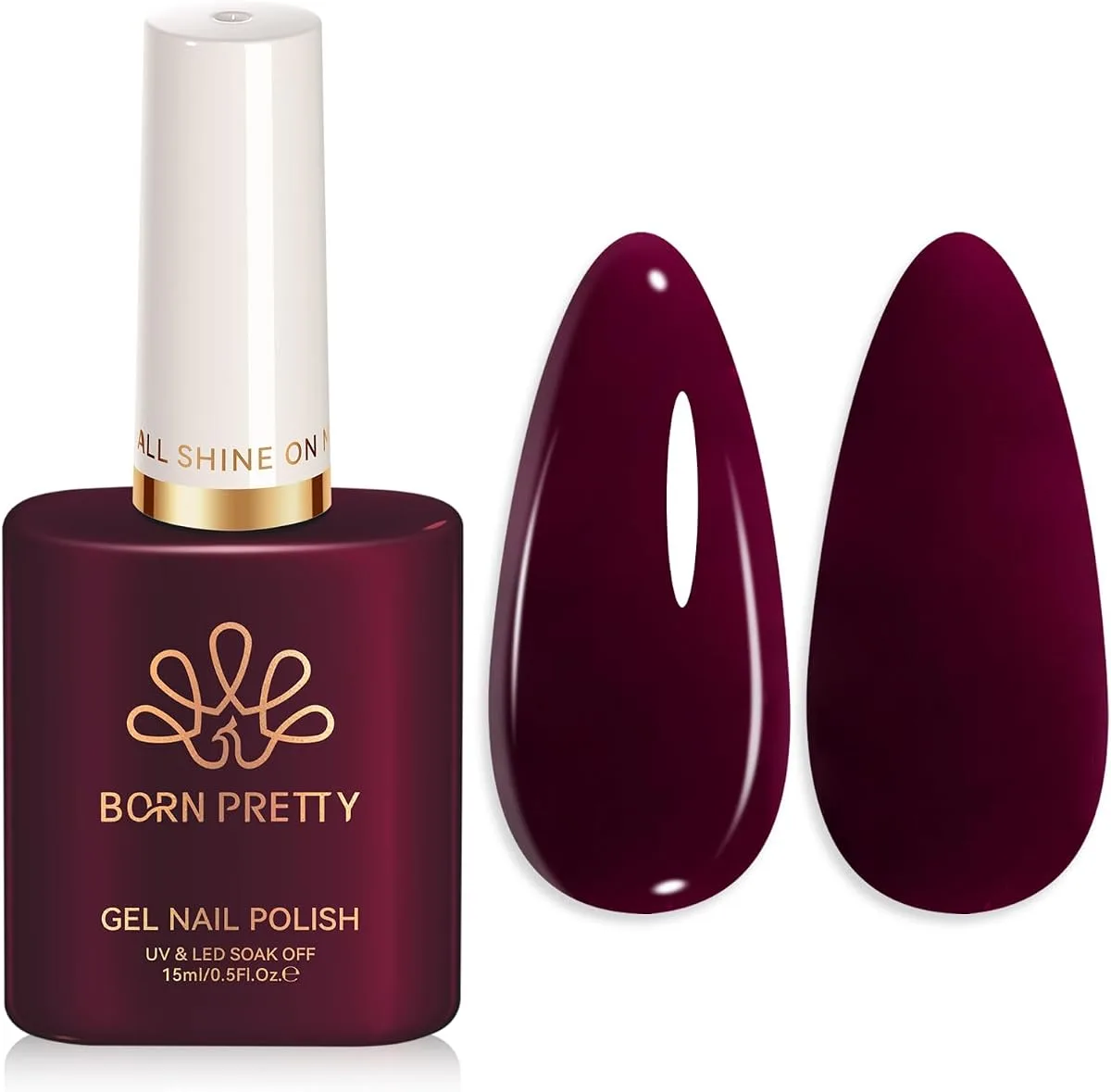 Born Pretty single deep burgundy gel bottle with glossy and matte swatch tips