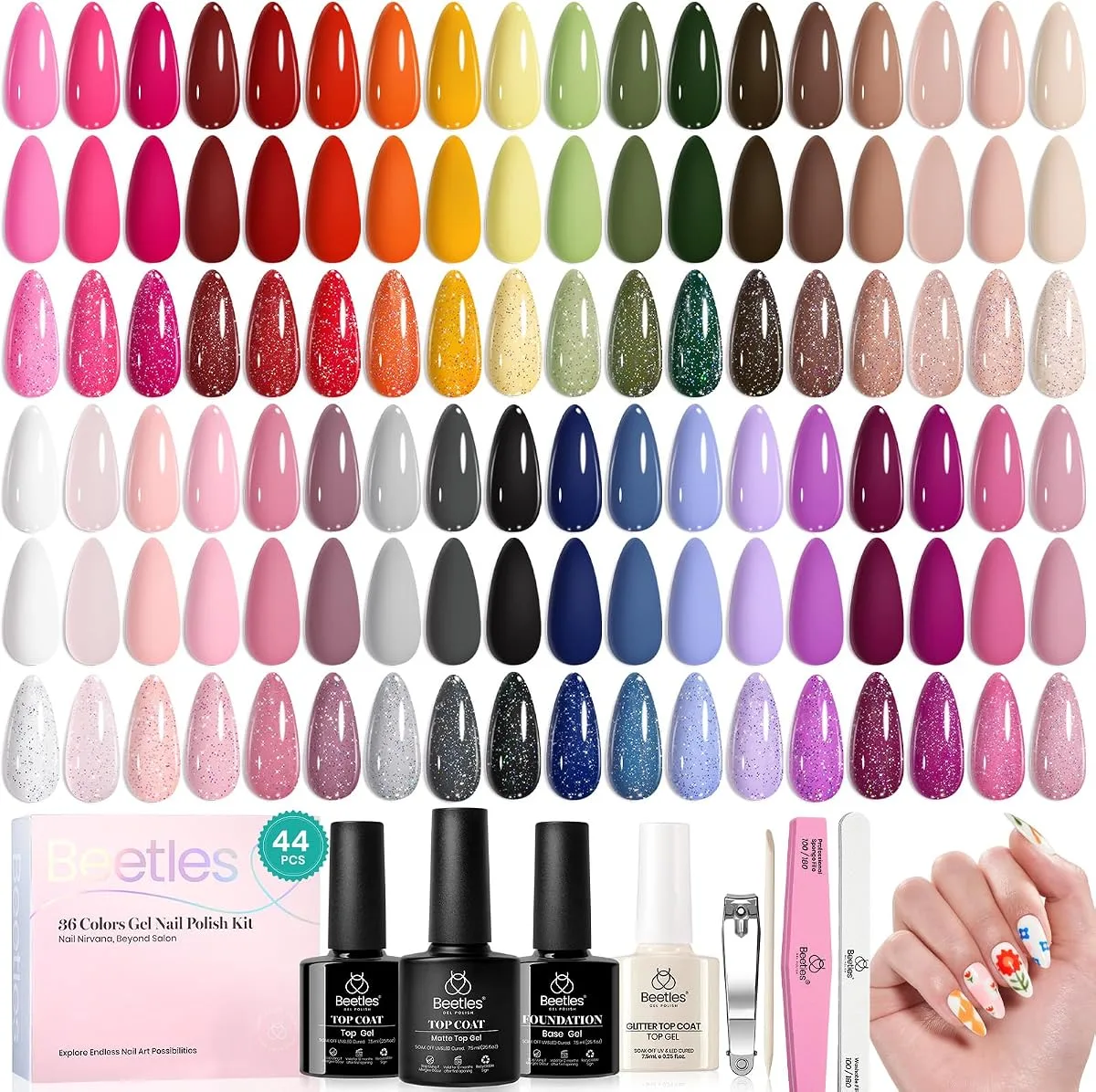 Beetles 36 colour gel kit with all colour swatch tips and floral patchwork hand