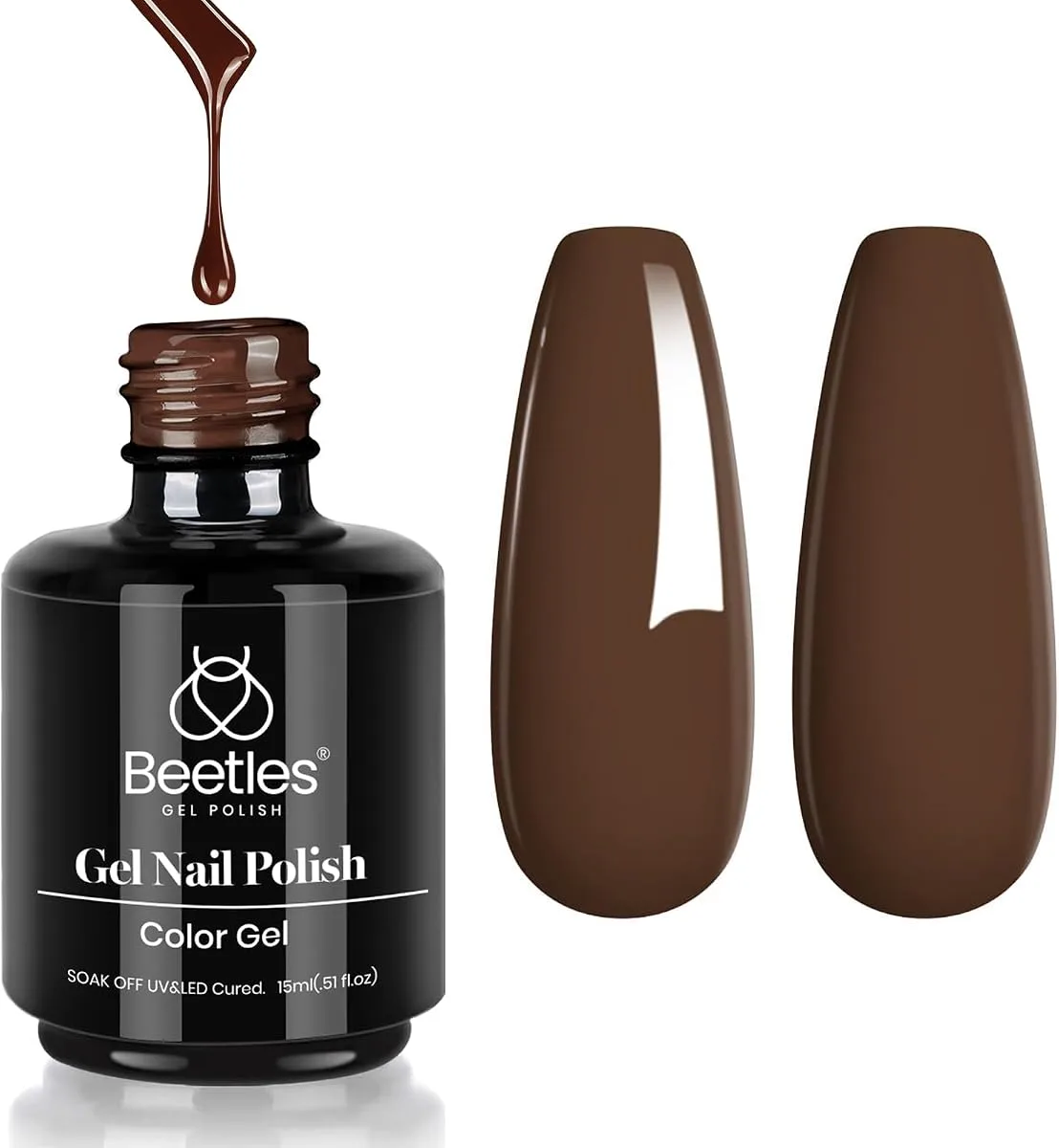 Beetles medium chocolate brown gel single bottle with drip and glossy swatch tips